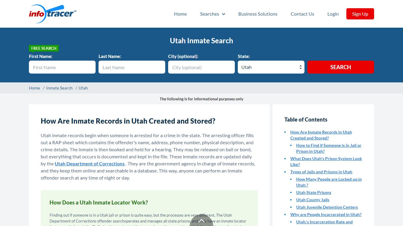 Utah Inmate Locator and Inmate Search - Infotracer